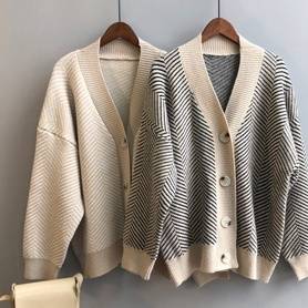 トップス レディース カーディガン Vネック ニット 長袖 ボタン ボーダー カジュアル 休日 シンプル 秋 冬 大人 可愛い きれいめ シンプル お洒落 女子 ファッション カジュアル オフィス お