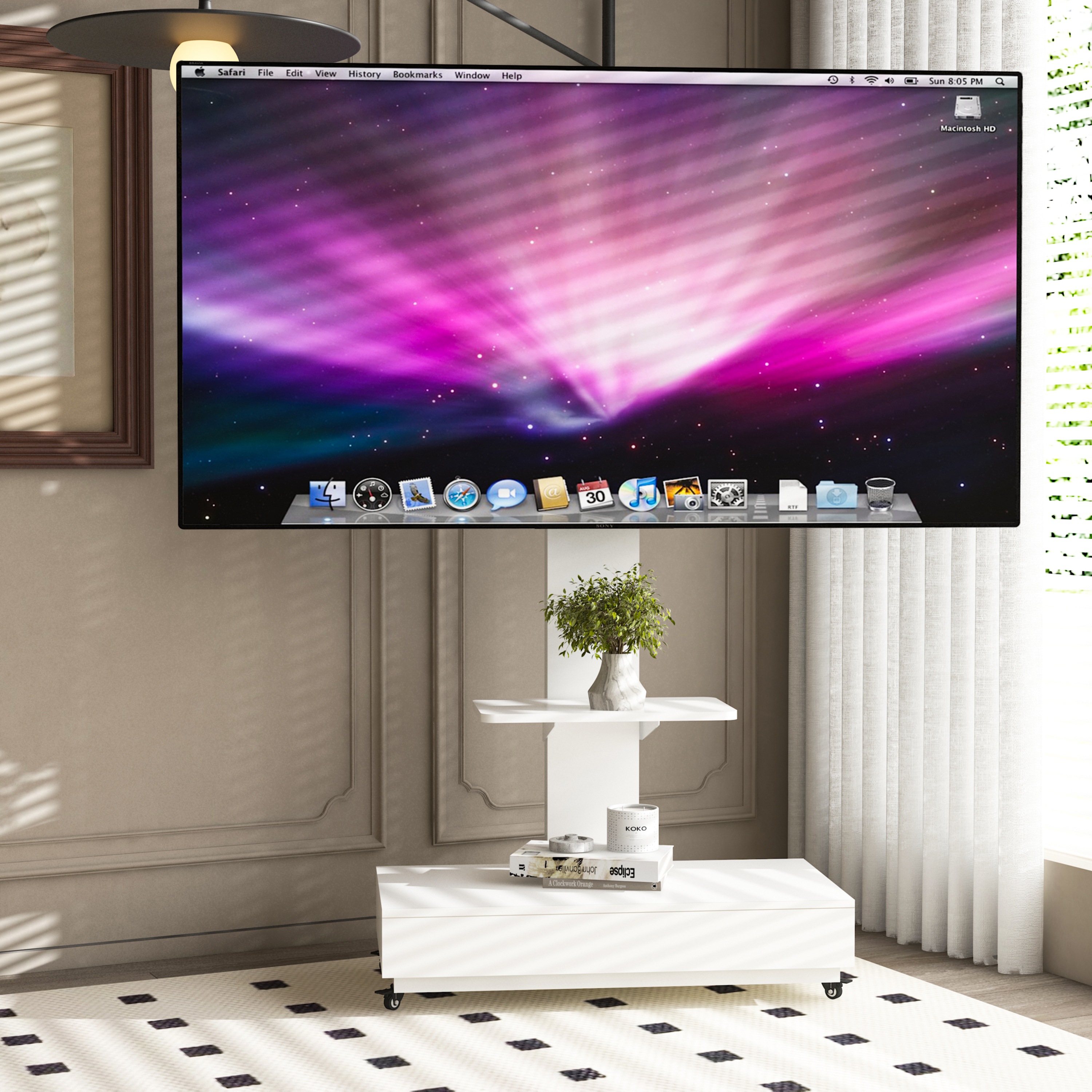 【国内発送,送.料無料】A87ホワイト 引き出し付きTVスタンド32-75インチ対応 高さ調整可能キャスター付き 可動式リビング・寝室・オフィス用