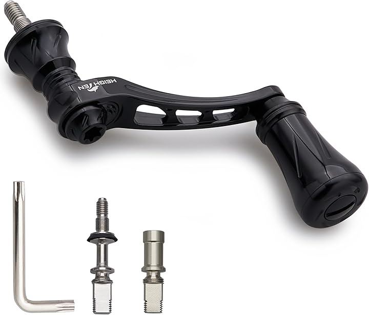 可変 リール ハンドル 19mm アルミ ノブ 搭載 シマノ ダイワ 通用 スピニングリール Arch Series(ブラック, 45-50mm)