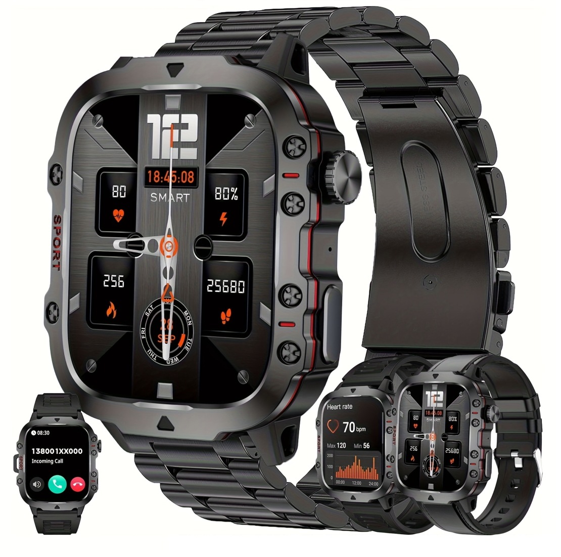 【正規品 TB-QX11】スマートウォッチ Bluetooth通話対応 1.96インチ大画面 多機能 メンズ 腕時計 健康管理 心拍数 血中酸素 睡眠計測 歩数計 スポーツモード対応 3ATM防水