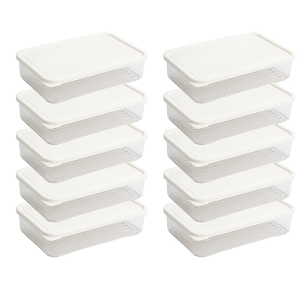 冷蔵庫引き出しオーガナイザー冷蔵庫急速冷凍収納ボックス食品保存容器蓋システム冷蔵庫容器 730 ミリリットル12cm x 18.5 cm x 4.5cm 白フタ 10個セット[並行収入]