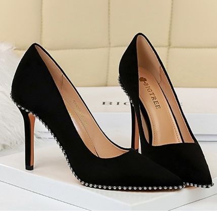 スタッズ ポインテッドトゥ ヒールパンプス シンプル エレガント M10