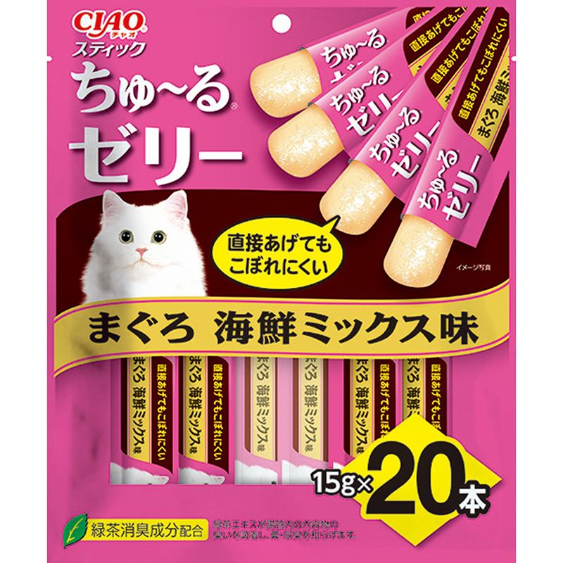 （まとめ買い）CIAO チャオ スティック ちゅ～るゼリー まぐろ 海鮮ミックス味 15g×20本入 猫用おやつ [x4]