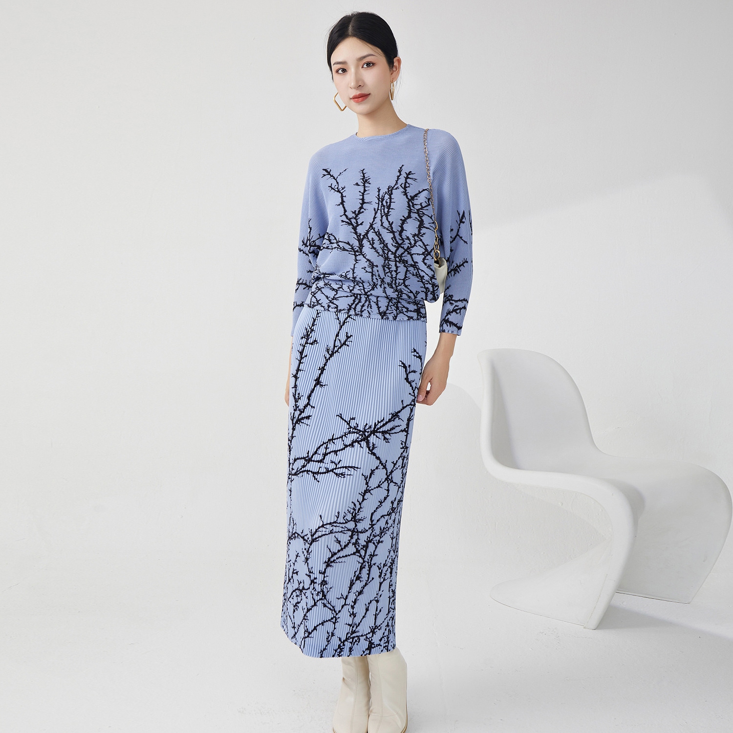 ファッション婦人服高級スーツ軽豪華減齢コウモリ袖痩せ上着オープンスカート2点セット