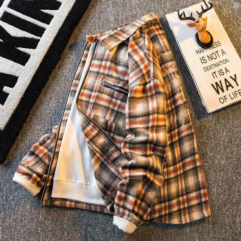 メンズ　ファッショオン　オシャレ　カジュアル　男性 HPCP アメリカン レトロ チェック柄 ウール ジャケット 春秋 カジュアル ストリート 男性