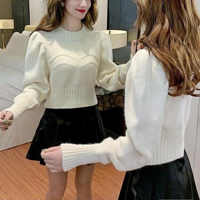 ブルー カットソー カジュアル エレガント 冬 白 長袖 秋 レディース ス ベージュ 50代 緑 ホワイト 可愛い パフスリーブ 青 黒 大人 春 20代 セーター パワーショルダー フェミニン