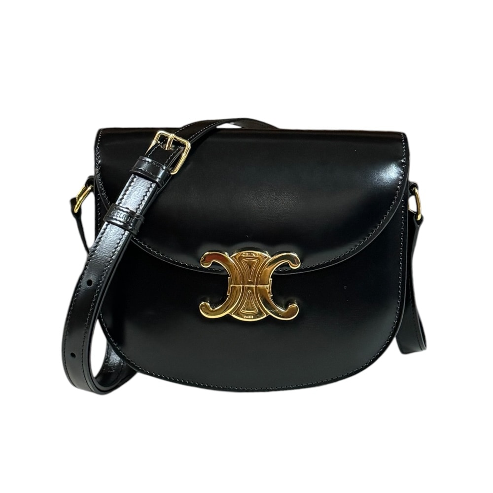 セリーヌ ブザス クレア トリオンフ ショルダーバッグ レザー 110413BF4.38NO ブラック CELINE 中古 美品