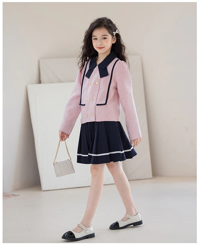 韓国子供服 女の子 セットアップ 子供服 フォーマル 結婚式 パーティー 誕生日 発表会 キッズ おしゃれ 2点セット 長袖トップス+プリーツスカート お姫様 ピアノ演奏 大人気 食事会 二次会