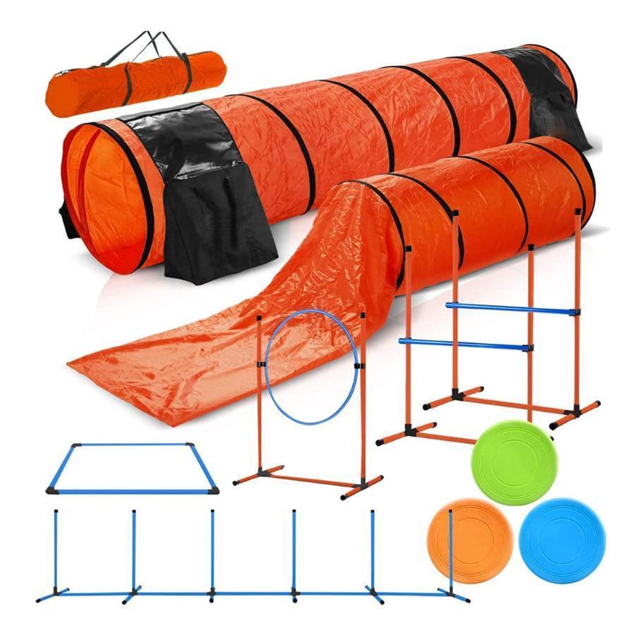 【2枚購入で100円OFF】犬アジリティトレーニング器具セットドッグジャンプ2本ハードルブラインド標準トンネルとウィーブポール簡単なキャリーケース付きプレミアムド