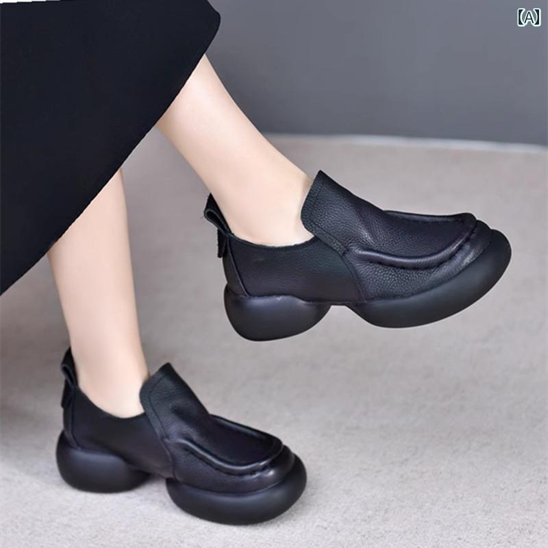 革靴 レディース レザーシューズ おしゃれ ローファー トップ 層 牛革 レトロ シングル シューズ 英国 カジュアル 快適 太い ヒール ソフト ソール マザーズ シューズ