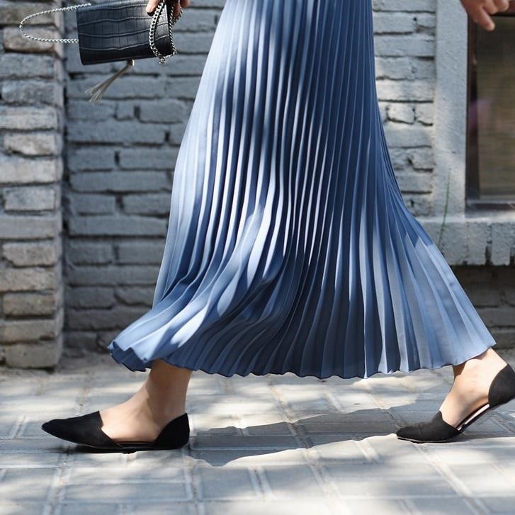 3087.シンプルカジュアル シフォンフィッシュテールロングスカート（ブルーグレー）