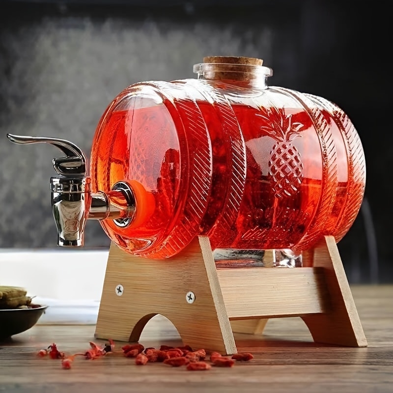 厚手透明ガラスバレルタップ付き - 33.81oz容量ABSベースとコルク - パーティーと集まりで飲み物を提供するのに最適なパーティードリンクコンテナ装飾的なバレル耐久性のある構造バーアクセ