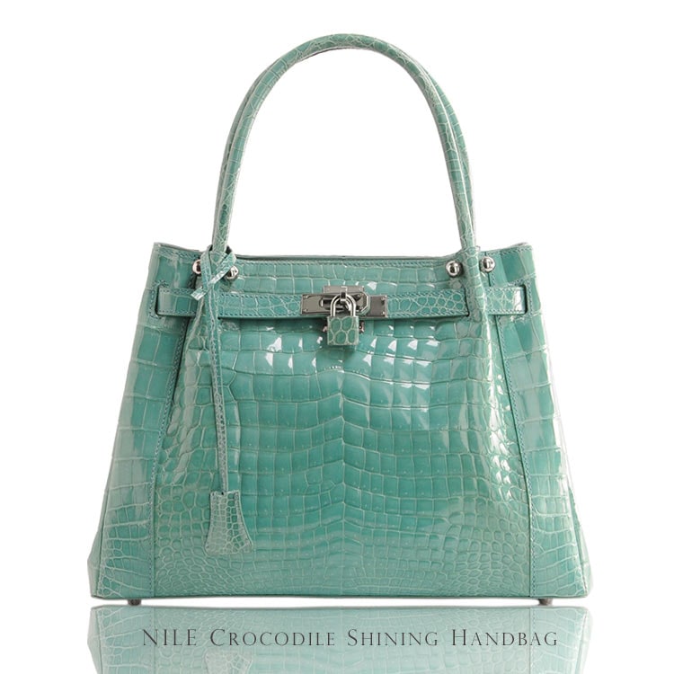 クロコダイルレザーハンドバッグ南京錠付き