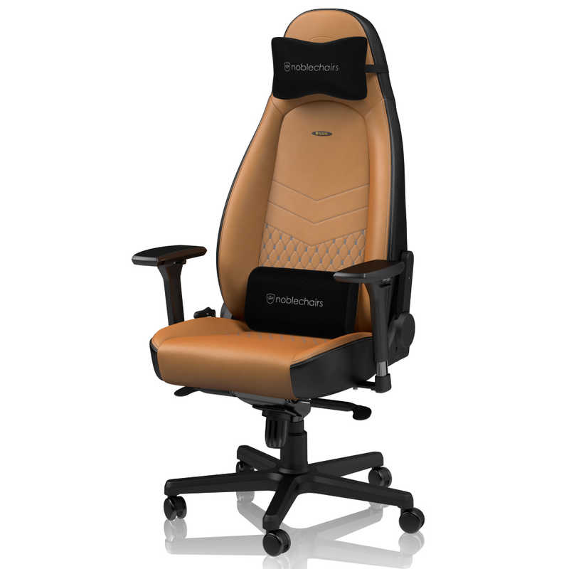 NOBLECHAIRS　ゲーミングチェア ICON Real Leather 本革（ネックピロー ランバーサポート付） コニャック　NBL-ICN-RL-CBK-SGL