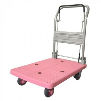 静音台車　ドラムブレーキ付/ハンドル折りたたみ式　最大積載量150kg　PLA150-DX-DB　ピンク