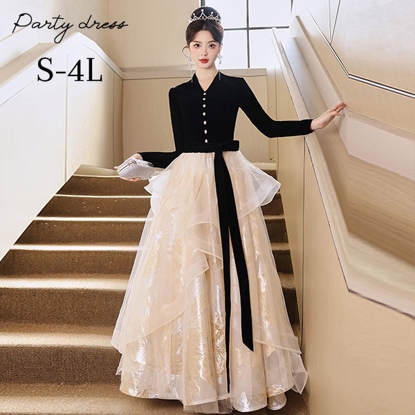 ドレス 大人 ピアノ 発表会 ロング丈 ぽっちゃり 大きいサイズ イブニングドレス 演奏会 ピアノ発表会 袖付き ワンピース Aライン ステージドレス 二次会 女子会 成人式 パーティードレス 大人可 10,935円