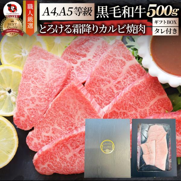 牛肉 肉 カルビ焼肉 ギフトボックス付き 500g (250g×2) 今だけ焼肉のタレ付き 凍眠 テクニカン 黒毛和牛 A4,5等級 とろける お中元 食品 お祝い