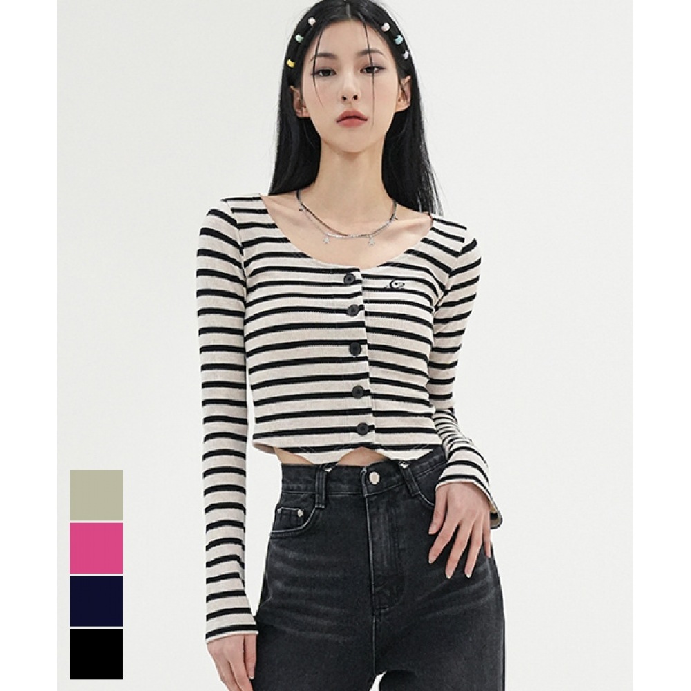 アヴァンドレスリナストライプクロップカーディガン-4COL