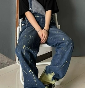 デニム オーバーオール ワイドパンツ ストリート ボトムス ロング丈 襟なし スリム ストレート ワイド スマート ポケット ハイウエスト ブルーデニム シンプル カジュアル 大人 おしゃれ レトロ