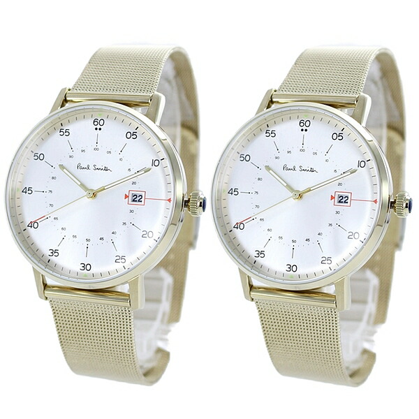 訳あり BOX無し 収納ケース付き 1本用 ポールスミス 同じ ペア 腕時計 手表 ペアウォッチ メンズ レディース 日付 カレンダー 時計 白 文字盤 ゴールド 誕生日プレゼント ポイント消化