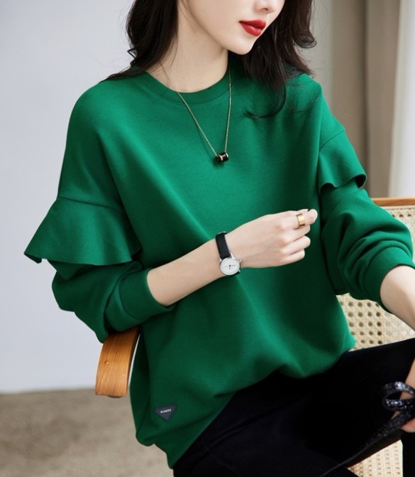 トップス デート モテアイテム トレーナー 長袖 フリル コットン 可愛い きれいめ 上品 おしゃれ かっこいい 可愛い ラブリー キュート ガーリー クール モード系 セクシー エレガント