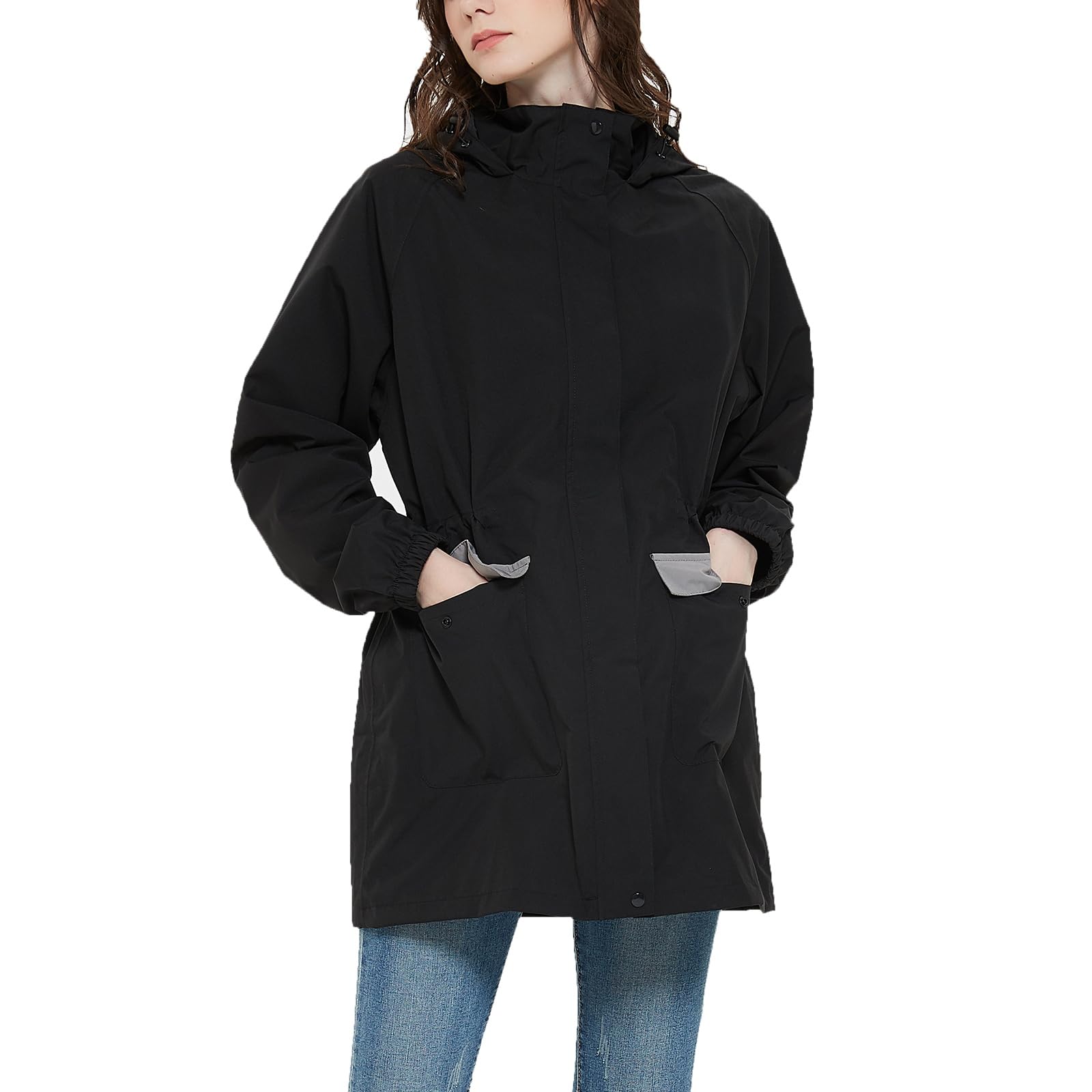 アオキ　アウトドア レインコート レディース マウンテンパーカー レインウェア 防水 ウインドブレーカー 軽量 ポンチョ 通勤 通学 釣り 防風 ジャケット (ブラック, XL)