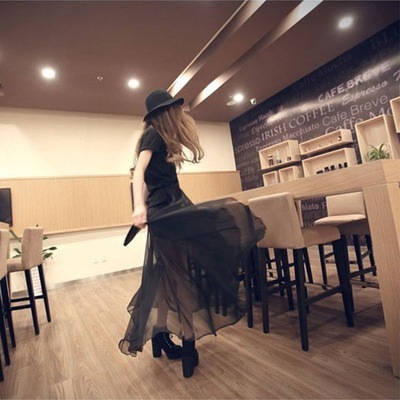 ロングスカート スカート ハイウエスト ボトムス チュール 無地 透け感 ブラック 黒 ロング Aライン フレア ウエストゴム かわいい 大人可愛い シンプル カジュアル おしゃれ お洒落 大人女子