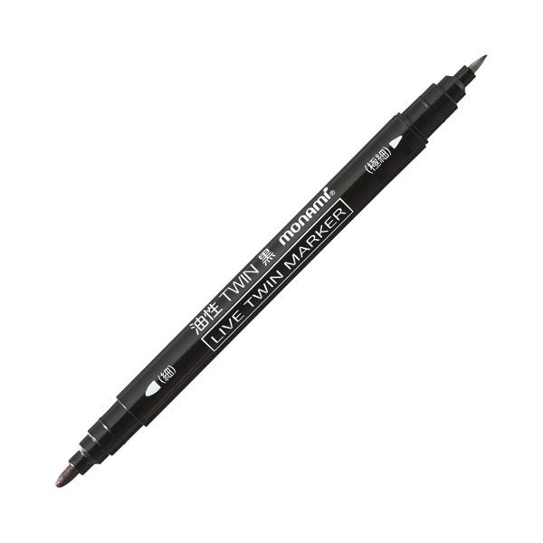 （まとめ）モナミ 油性ツインマーカー 細字+極細 黒 15001 1セット（12本） [x10]