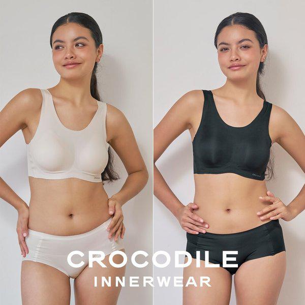 【本体価格】ソフトフィットシェロンUネックパッド一体型ブラ+パンツ4点セット オートミール ブラックCDW5M0104_T