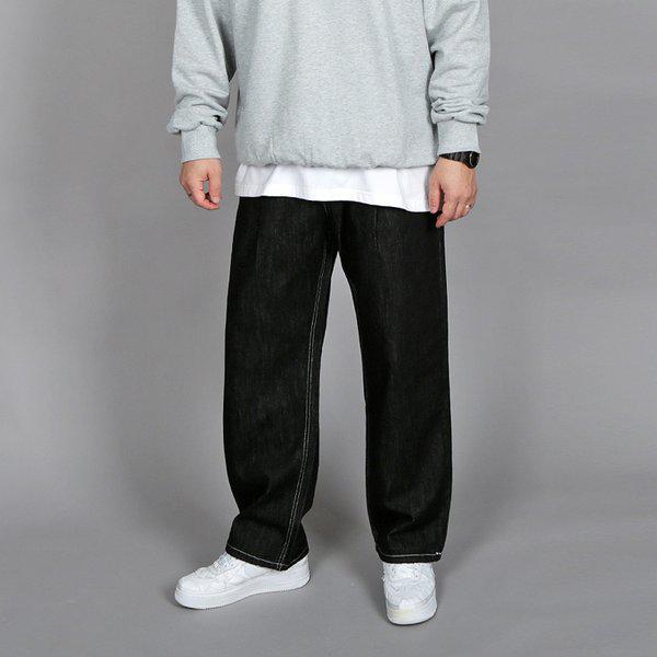 WKDメンズノンフェードピンタックスティッチデニムパンツ