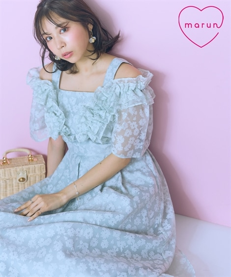 ロング・マキシ丈/半袖 大きいサイズ フラワーチェックデザインワンピース　marun