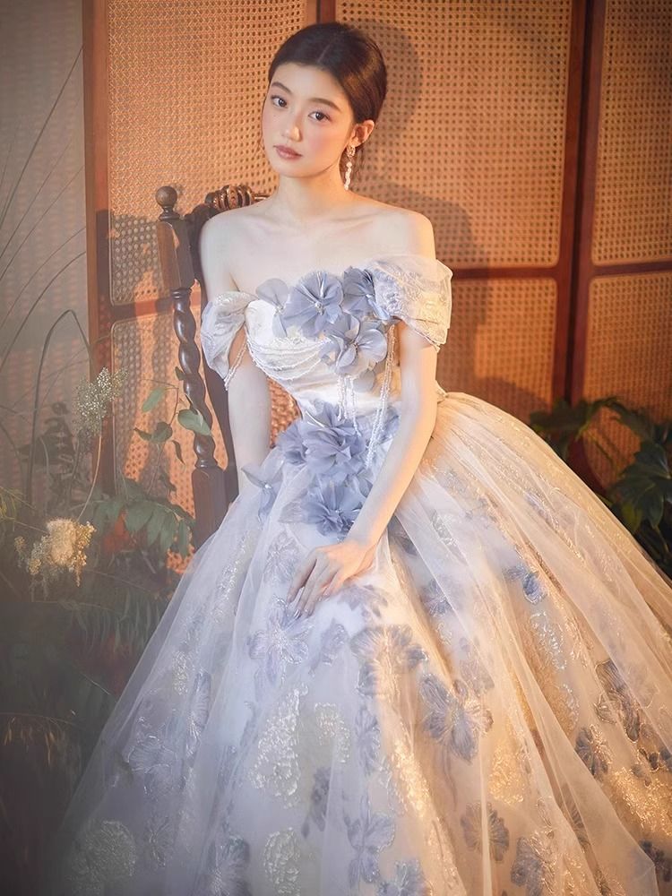 パーティードレス ウェディングドレス 新作 ブルー 高級感 ロングワンピース 結婚式 花嫁 成人式 お呼ばれ ウェディング 演奏会 二次会 前撮り ワンピース ロングドレス