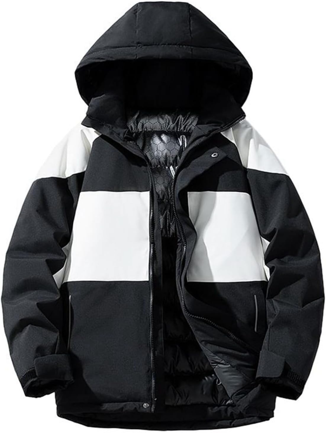 中綿ジャケット メンズ ウインドブレーカー 冬 防寒コート 綿入り ブルゾン 厚手 フード付き アウター 防風 暖か ジャンパー 男女兼用 おしゃれ バイカラー 普段着 アウトドア カジュアル ハイキ