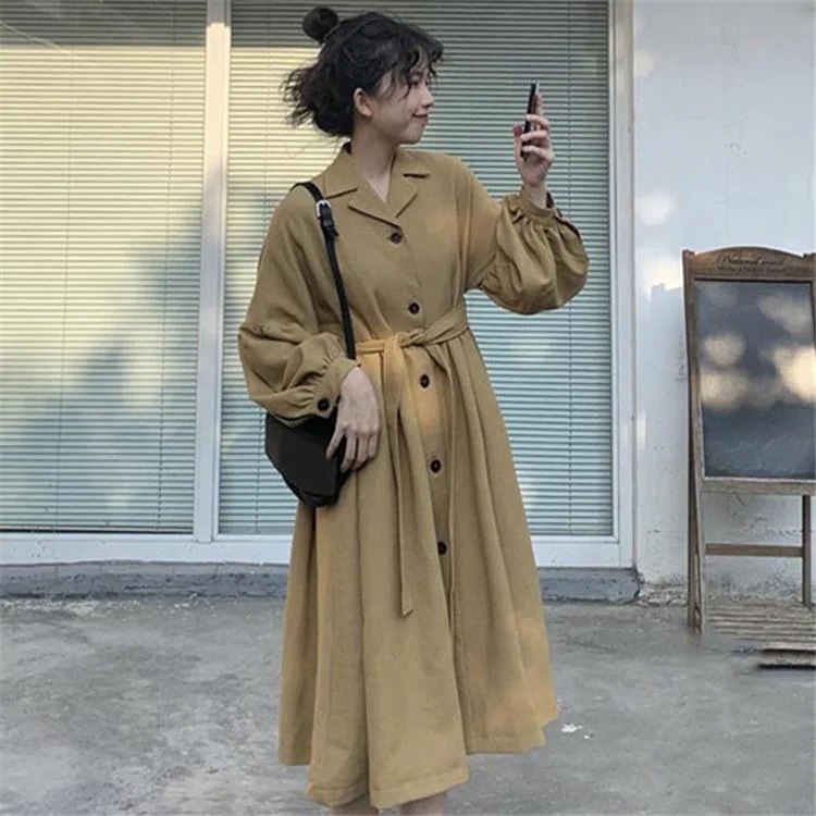 人気品超目玉トレンチコートレディース秋ロングコートロングワンピ長袖パフスリーブコート春ワンピースマキシ丈レトロアウターロング秋コート通勤