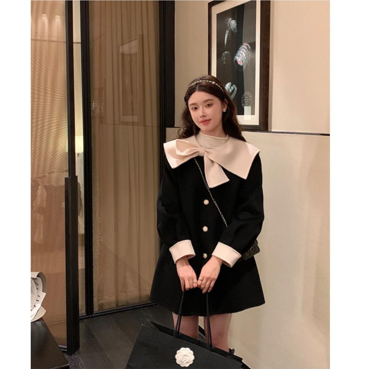 リボンコート コート アウター ジャケット. レディース リボンウールブレンドコート 可愛い オシャレ デート お出掛け ウールコート a4743