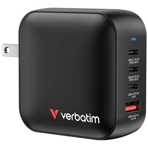 Verbatim MGAN100-4V1 GaN充電器 100W USB PD対応 USB-Cポート×3 USB-Aポート×1 ブラック