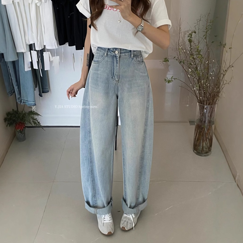 Y.jia Yijiaアメリカンレトロシルエット女性のための女性のための春と秋のカジュアルな汎用ジーンズ856