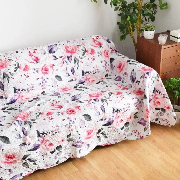 【2枚セット】マルチカバー キルト 北欧 約190x240cm 長方形 洗える こたつカバー マルチクロス ホットカーペットカバー ベットカバー ソファカバー かわいい おしゃれ カバー バラ 薔薇