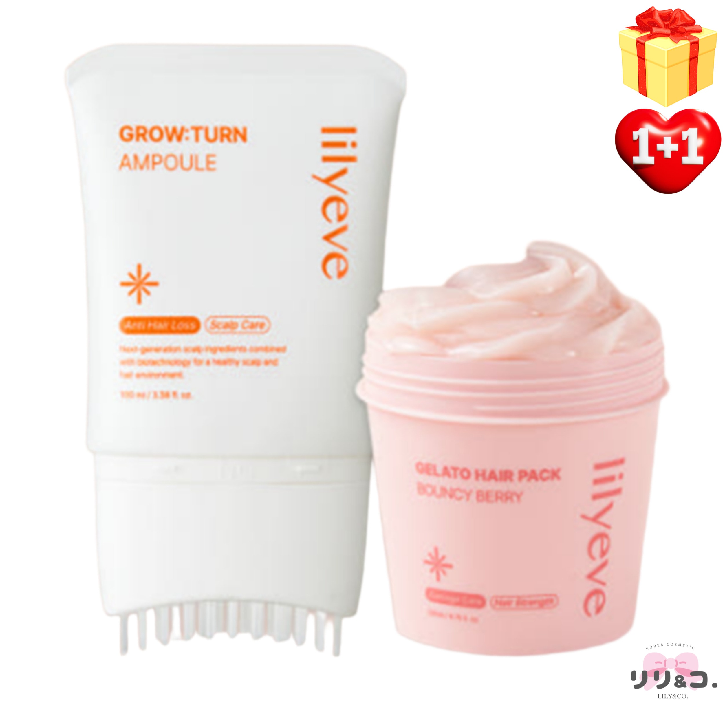 [韓国人気 NEW 1+1] リリーイーブ グローターン ブラシアンプル 100ml＋ リリーイーブ リペアターン ジェラート ヘアパック バウンシーベリー 200ml 計2本 大容量 頭皮ケア ヘ
