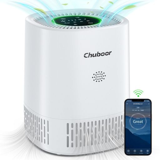 CHUBOOR 空気清浄機 12畳 花粉 【節電対策】小型 卓上 軽量 集じん ペット PM2.5対応 脱臭 静音 手軽 省エネ アプリ制御可能 ペットの毛 ハウスダスト 360循環清浄 空気質量ラン
