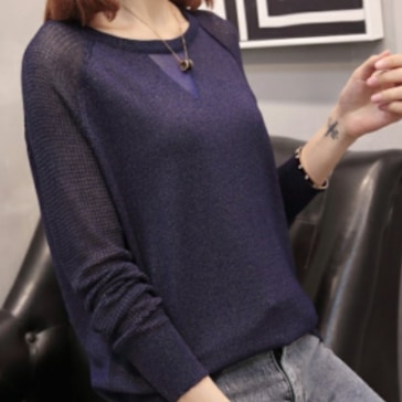 ラウンドネックセーター トップス ニットソー シンプル ブラック 黒 アプリコット ブルー 青