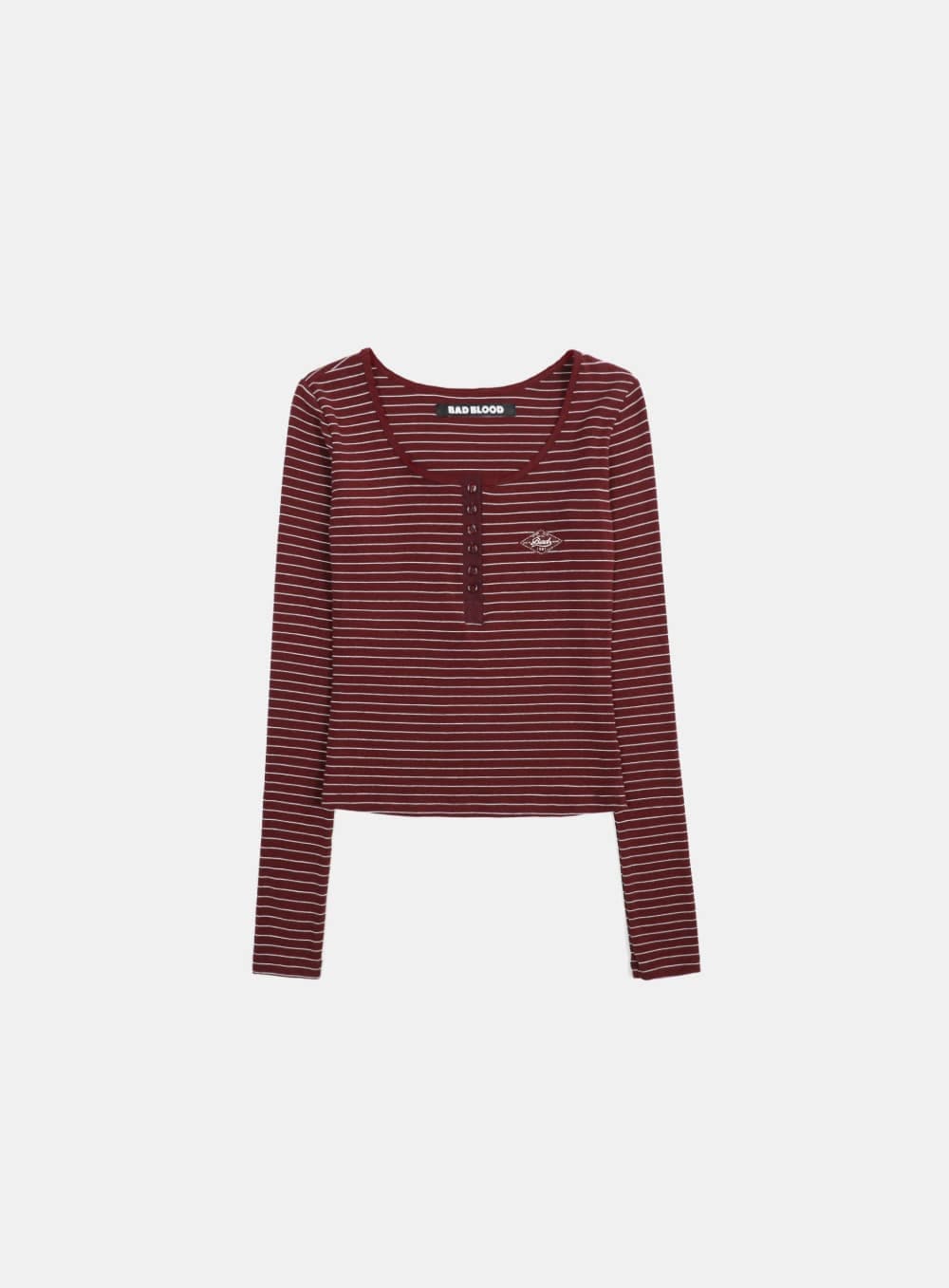 【BADBLOOD】 BEYOND SOFT HENLEY NECK LONG SLEEVE : STRIPE WINE
