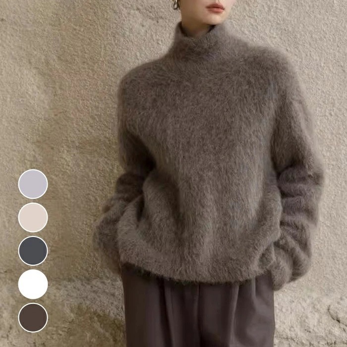 【手触りいい】 高見えデザイン シンプル 無地 プルオーバー ハイネック ニットセーター レディース