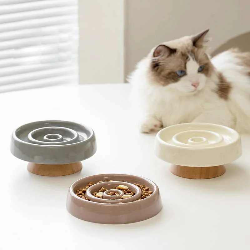 感謝のお返し早食い防止 食器 猫 犬 フードボウル 陶器 木製 食器台付き ペット食器 おしゃれ ペット用 セラミック 餌入れ エサ入れ えさ ボウル お皿 ご飯皿 ネコ 小型犬 可愛い 雑貨 ボウ