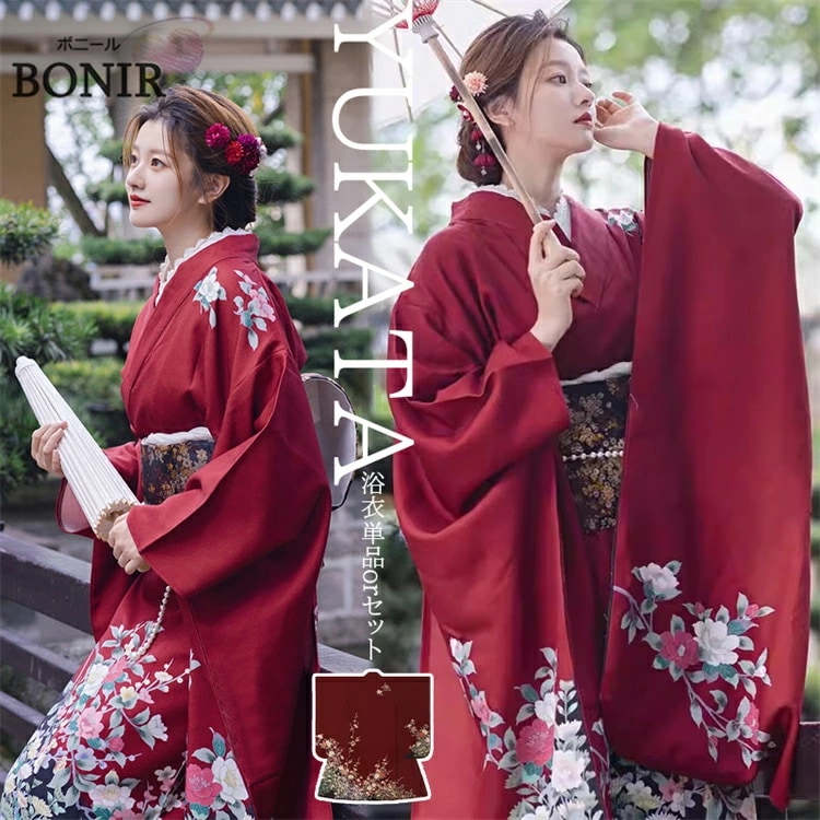 浴衣 セット 椿柄 レディース 着物 YUKATA 作り帯 浴衣セット ワインレッド 振袖 浴衣 帯 浴衣セット 寝巻き 部屋着 花火大会 夏祭りお出かけ 大正浪漫 卒業式 盆踊り 女性用 女性浴衣