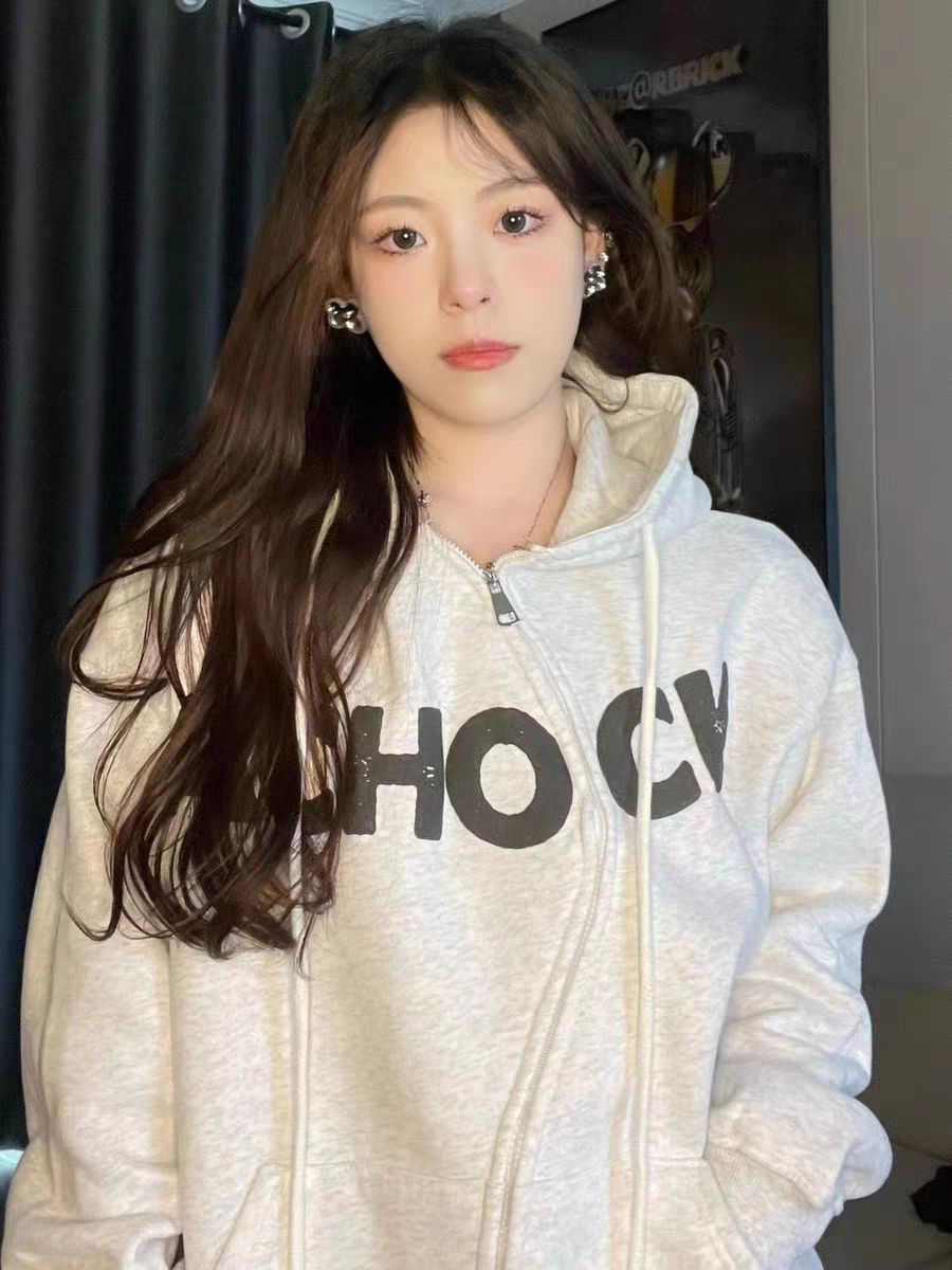 トップスTシャツカットソー韓国ファッション 個性 パーカー ジャケット ファスナー 花柄 イレギュラー ゆったり スウェット フード付き トップス