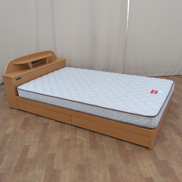 フランスベッド セミダブル ベッドフレーム マットレス付き 収納棚付き 照明付き ベッド台 おしゃれ