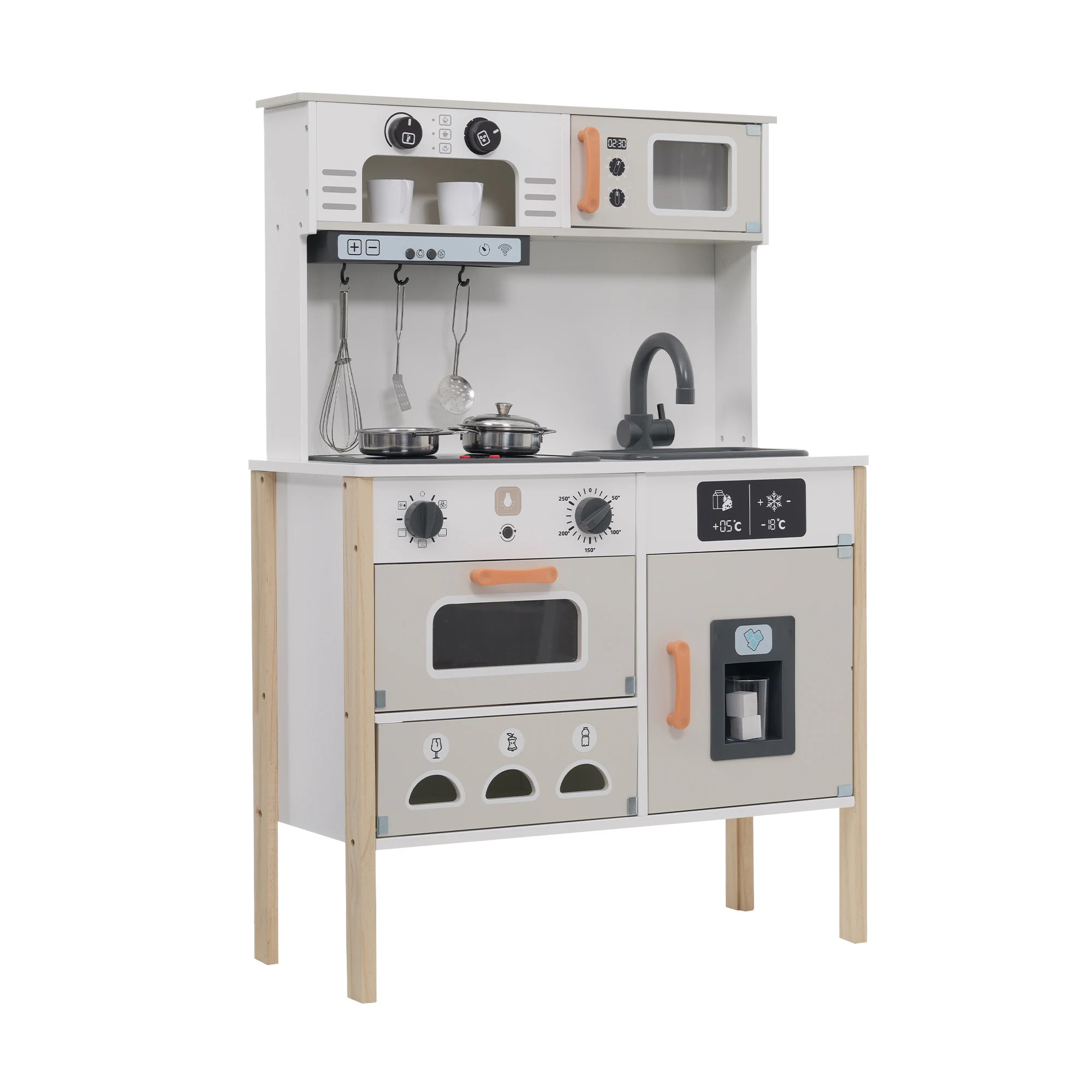 【安心保証付き】おままごと キッチン 本物みたいピザ付き 泡立て器 木製 コーヒーメーカー 台所 調理器具付き 知育玩具 コンロ 冷蔵庫 製氷機 電子レンジ 家事 おもちゃ キッズ ベビー 誕生日 プ