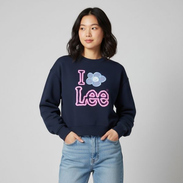 [ワッキーウィリー x Lee] ウーマンズ アイリリリ グラフィック クロップ マンツーマン ネイビー
