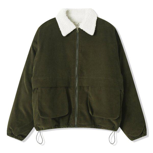 メンズ コーデュロイ ストリング ウール カラーネック ジャンパー AC-JUW-Q056-カーキ